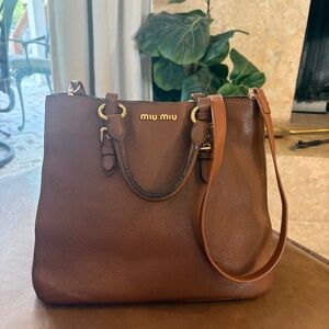 Miu Miu Brown Leather Two Way Tote Shoulder Bag
